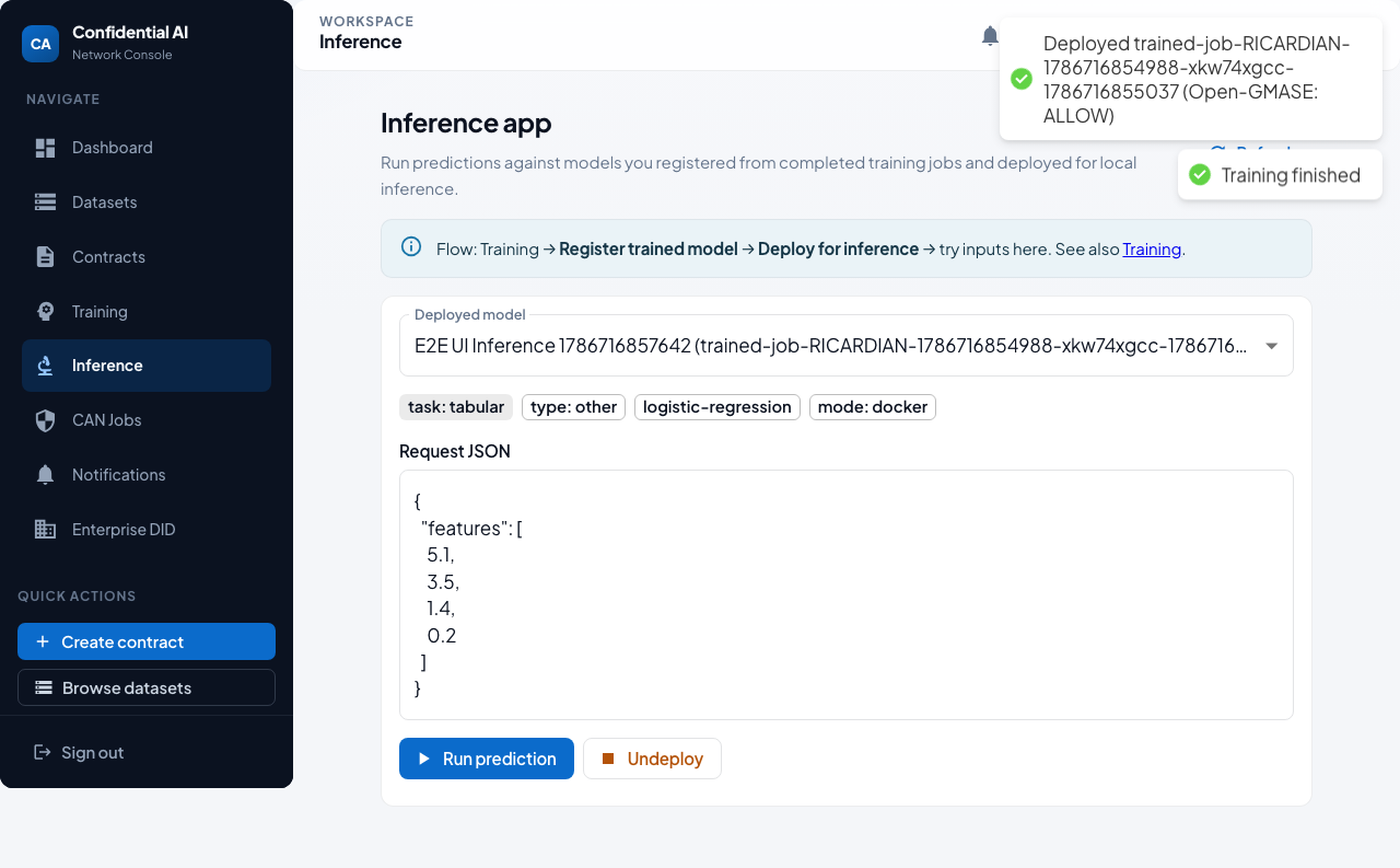 TDC Inference app ready for prediction