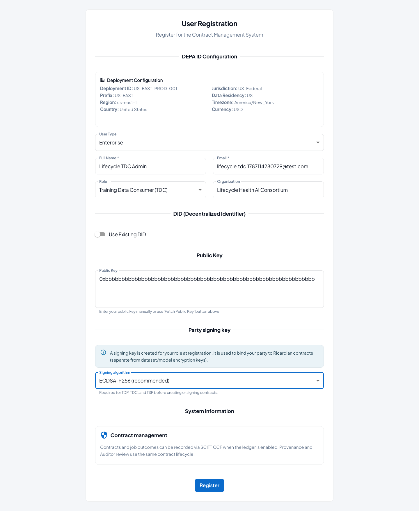 Enterprise registration for Training Data Consumer
