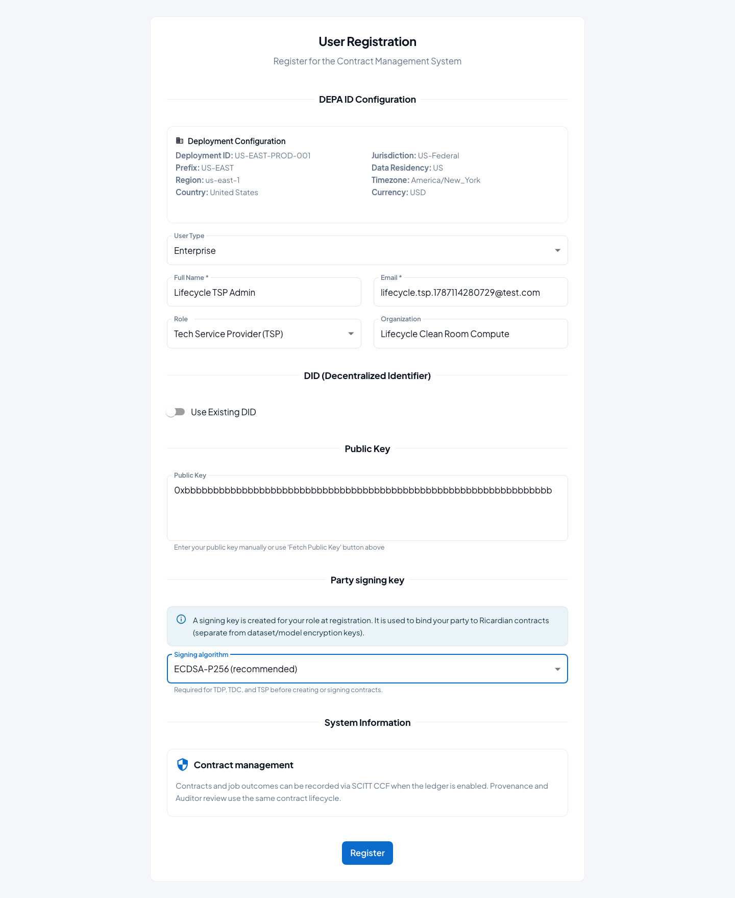 Enterprise registration for Tech Service Provider