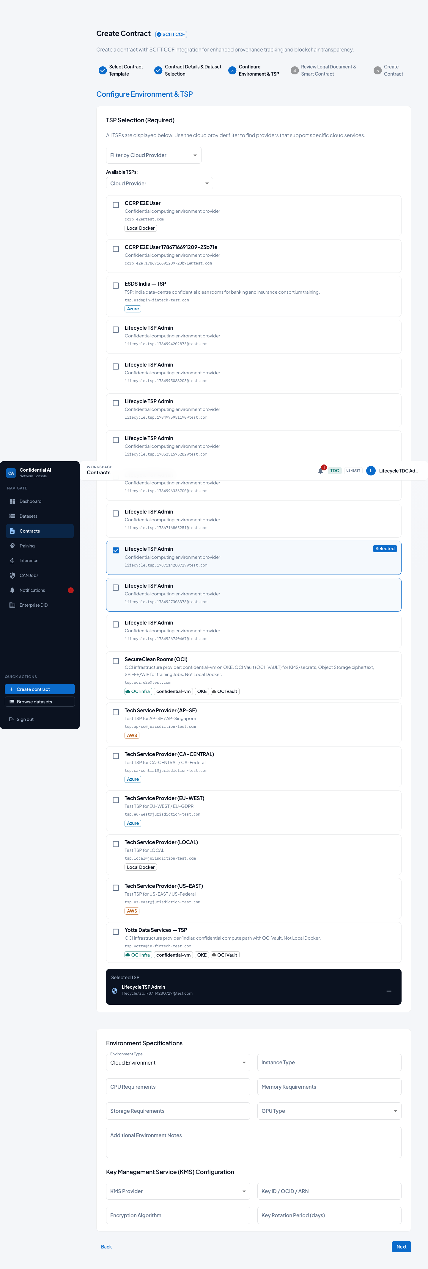 Selecting Tech Service Provider in contract wizard