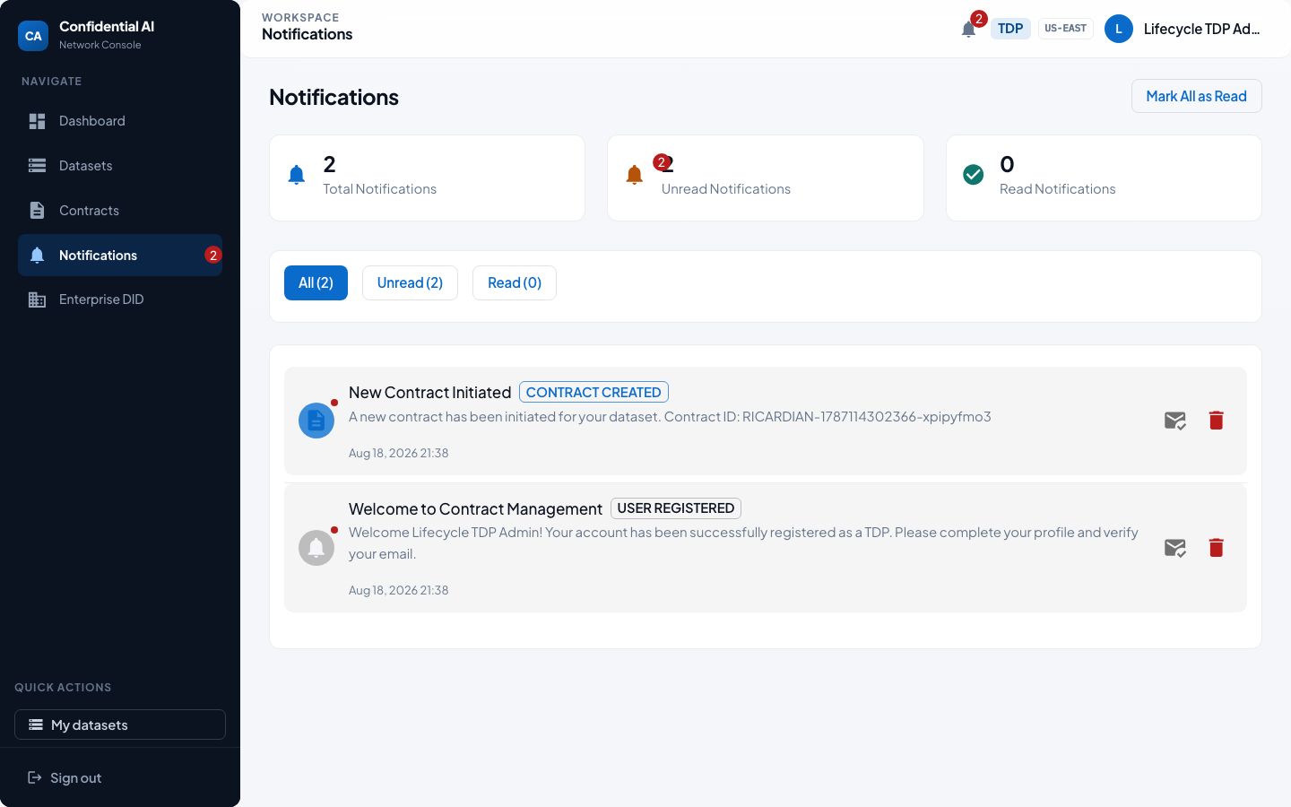 Training Data Provider notifications