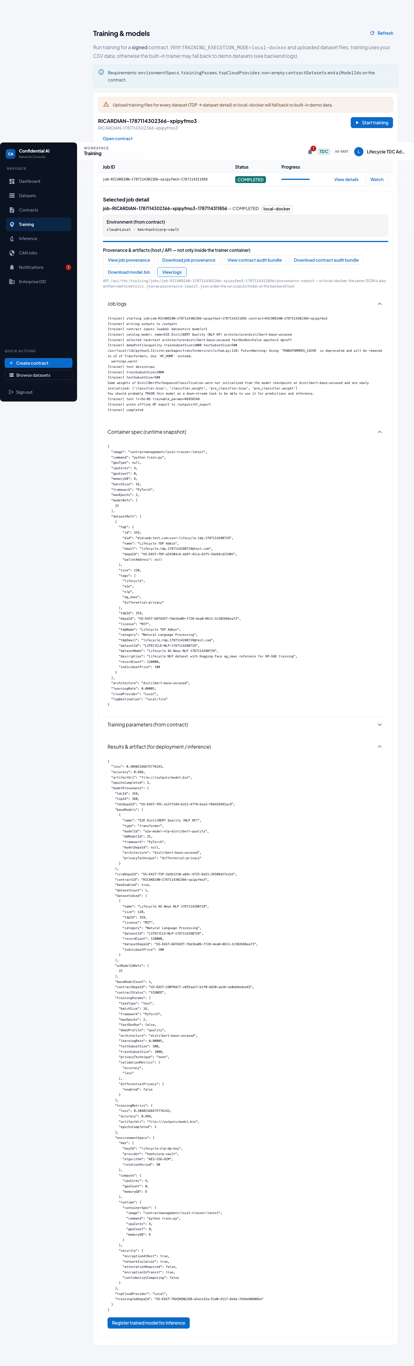 Training run logs