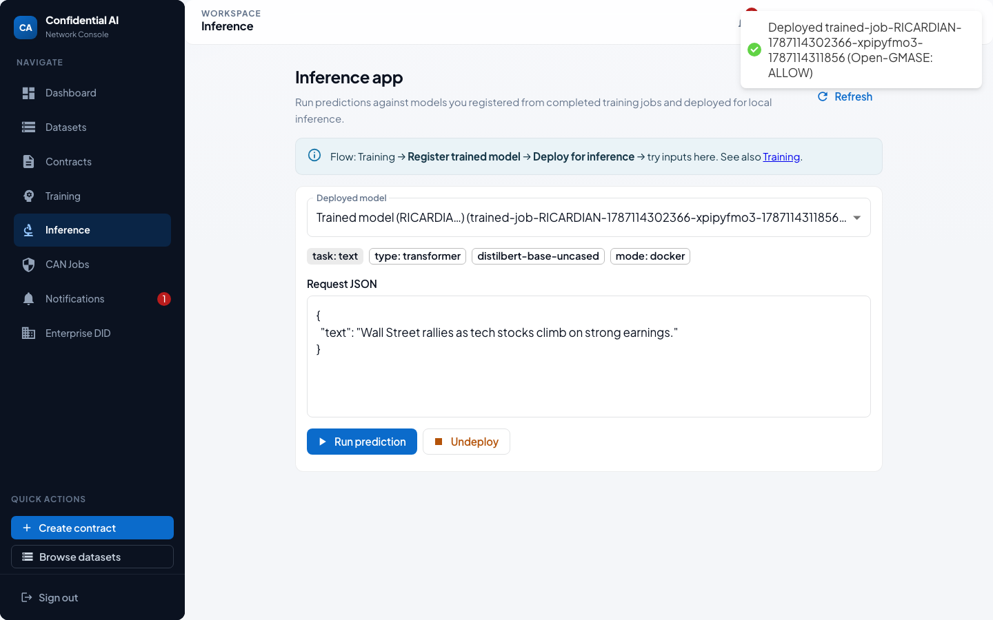Inference app with example request